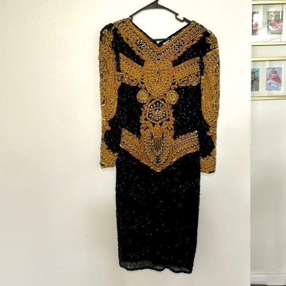 Vintage 100% silk beaded long sleeve dress - Picture 1 of 7